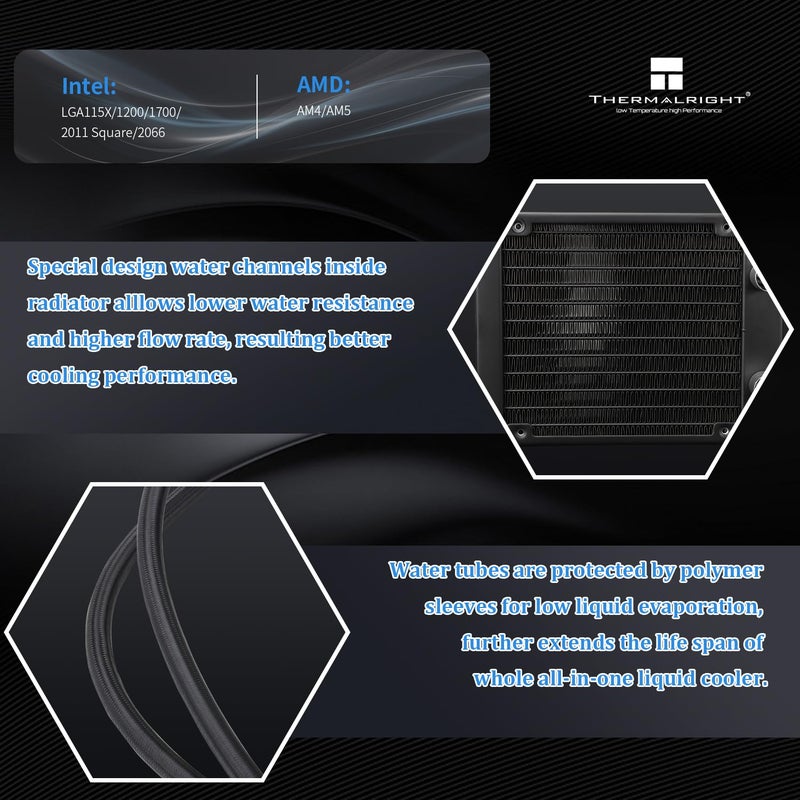 Thermalright مبرد المعالج المائي أكوا إليت 120 V3 AIO، تبريد سائل 120 مم، مراوح ARGB PWM، إنتل LGA1150-1200/AMD AM4-AM5 - Image 3